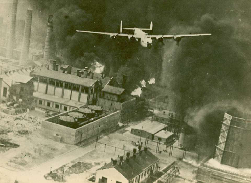 A B-24 Liberator over Ploesti, Romania, during Operation Tidal Wave. (Collection of The National WWII Museum)